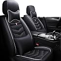 Car Seat Covers Fit for KIA Soul 2010-2025, Leather Seat Covers for Car, Waterproof Non-Slip Durable Car Seat Protector(2 Seats with Pillow,Black White)