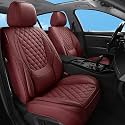Car Seat Covers Full Set,5 Seat Leather Seat Covers for Cars,Wine Red Front Seats and Back Seat Cover,Waterproof Car Seat Cushion Protectors,Universal Fit for Most Cars SUV Trucks (Burgundy-Full Set)