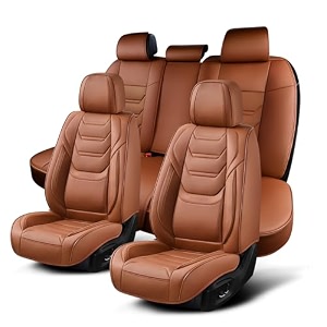 car seat covers full set breathable leather automotive front and rear seat covers with headrest car seat protectors full set compatible with most vehicles suv brown front pair and rear