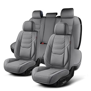 car seat covers full set breathable leather automotive front and rear seat covers with headrest car seat protectors full set compatible with most vehicles suv graceful gray front pair and rear