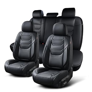 car seat covers full set breathable leather automotive front and rear seat covers with headrest car seat protectors full set compatible with most vehicles suv elegant black front pair and rear