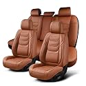 Car Seat Covers Full Set, Breathable Leather Automotive Front and Rear Seat Covers with Headrest, Car Seat Protectors Full Set, Compatible with Most Vehicles, SUV (Brown, Front Pair and Rear)