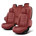 Car Seat Covers Full Set, Breathable Leather Automotive Front and Rear Seat Covers with Headrest, Car Seat Protectors Full Set, Compatible with Most Vehicles, SUV (Martha Red, Front Pair and Rear)