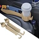 Car Seat Gap Plug with Storage Slot, Auto Gap Filler Organizer with Cup Holder, Universal Carseat Side Gap Filler Strip 2 Pack Between Front Seats &amp; Console, Anti-Drop Pad with Seatbelt Holes, Beige