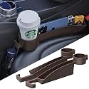 Car Seat Gap Plug with Storage Slot, Auto Gap Filler Organizer with Cup Holder, Universal Carseat Side Gap Filler Strip 2 Pack Between Front Seats &amp; Console, Anti-Drop Pad with Seatbelt Holes, Brown