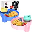 2PCS Car Seat Snack Tray for Kids: Kids Car Tray with Cup Holder, Toddlers Road Trip Essential, Travel Snacks Food Plate for Stroller, Snack Tray with a Cup Holder (Blue&amp;Pink)