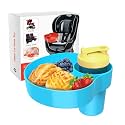 Car Seat Snack Tray for Kids: Kids Car Travel Tray with Cup Holder, Toddlers Road Trip Essential, Snacks Food Plate for Stroller, SnackTray with a Cup Holder (1, Sky Blue)