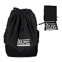 Car Seat Travel Bag for Airplane – Double-Closure Gate Check Bag for Car Seats with Padded Shoulder Straps, Rubberized Carrying Handle &amp; Storage Pouch – 18x18x34in (Black)