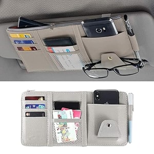 car sun visor organier sun visor storage pocket pu leather pouch holder with multi-pocket double zipper net pocket for cards pens sunglasses document newest sun visor organizer