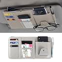 Car Sun Visor Organier Sun Visor Storage Pocket PU Leather Pouch Holder with Multi-Pocket Double Zipper Net Pocket, for Cards Pens Sunglasses Document Newest (Sun Visor Organizer)