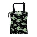 Car Trash Bag Abstract Green Aliens and UFO Leak-Proof Car Garbage Bag with Drawstring Foldable Canvas Trash Bin with Adjustable Buckle for Car Accessories