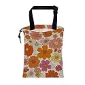 Car Trash Bag Hippie Vintage Flowers Leak-Proof Car Garbage Bag with Drawstring Foldable Canvas Trash Bin with Adjustable Buckle for Car Accessories, Travelling, Camping