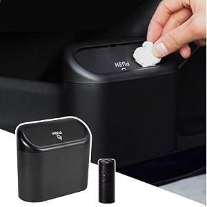 car trash bin with lid portable hanging mini waste basket reusable amp waterproof plastic desktop trash bin for carhomeofficekitchen garbage collector pressing type waste containerblack