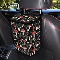 Car Trash Can with Lid and Zipper Boho Cottagecore Mushroom Ferns Print Leakproof Garbage Bag Hanging Back of Seat Auto Interior Accessories Portable Trash Bin Organizer and Storage Bag