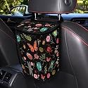 Car Trash Can with Lid and Zipper Cottagecore Insect Butterfly Dragon Beetle Print Collapsible Trash Bin Hanging Back of Seat Multipurpose Garbage Can for Women Storage Bag Organizer