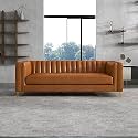 Lewis 3 Seater Sofa for Living Room (Three Seater Sofa) (Tan Leatherette) Modern 3 Seater Sofa Set Couch with 2 Cushions | 3 Person Sofa, Couch for Living Room