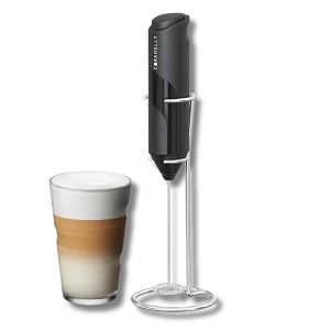 caramelly milk frother for coffee handheld one touch coffee frother with stand black portable electric milk foam maker for lattes cappuccinos whipped cream