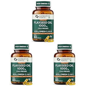 carbamide forte flaxseed oil capsules  1000mg cold pressed  omega 3 vegetarian capsules  flax seed oil with omega 3 6 amp 9  no fishy burps  supports heart health joints amp digestion - 60 capsules