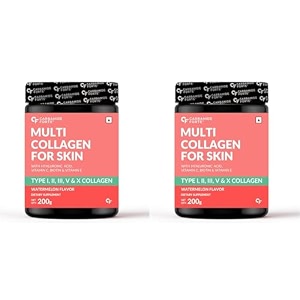 carbamide forte hydrolyzed multi collagen powder with marine collagen all 5 types of collagen peptides included - type i ii iii v x collagen supplements for women amp men watermelon flavor - 200g