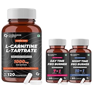 carbamide forte l-carnitine l-tartrate 1000mg pre workout supplement - 120 veg capsules amp night amp day fat burner for men amp women  24-hour metabolic support amp weight loss support - 60 capsules each