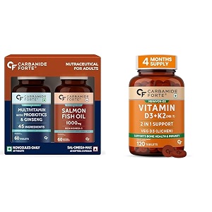 carbamide forte multivitamin tablet amp omega 3 fish oil capsules - 60 tablets  60 softgel capsules amp vitamin d tablets with vitamin k2 mk7-120 veg tablets