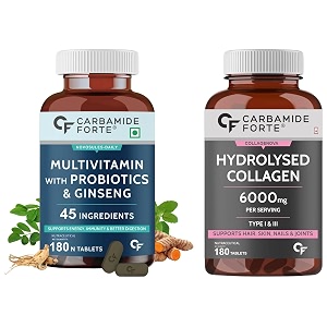 carbamide forte multivitamin tablets for men and women with probiotics supplement - 180 veg tablets amp carbamide forte hydrolyzed collagen peptides 180 tablets  6000mg with type 1 amp 3 collagen powder