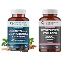 Carbamide Forte Multivitamin Tablets for Men and Women with Probiotics Supplement - 180 Veg Tablets &amp; Carbamide Forte Hydrolyzed Collagen Peptides, 180 Tablets | 6000mg with Type 1 &amp; 3 Collagen Powder