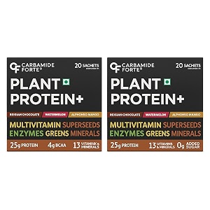 carbamide forte plant protein powder - plant based protein powder with multivitamin minerals superfoods pea protein digestive enzymes  5 flavors protein powder - pack of 40