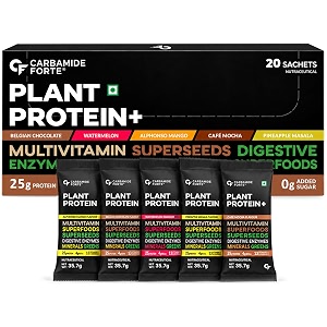 carbamide forte plant protein powder - plant based protein powder with multivitamin minerals superfoods pea protein powder digestive enzymes  5 flavors plant protein powder for men - pack of 20