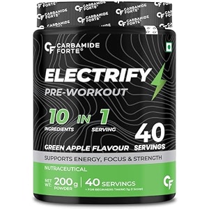 carbamide forte pre workout for men amp women  pre workout supplement for men amp women for energy focus amp strength  pre-workout supplements for gym  greenapple flavor - 200g
