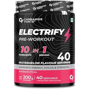 carbamide forte pre workout for men amp women  electrify pre workout focus supplement for men amp women for energy amp strength  pre-workout supplements for gym  watermelon flavor - 200g