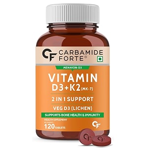 carbamide forte probiotics supplement 50 billion  60 veg capsules amp vitamin d3 k2 mk7-120 veg tablets combo