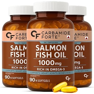 carbamide forte salmon fish oil omega 3 capsule 1000 mg  90 softgel capsules  epa 180 mg amp dha 120 mg  supports heart joints bones amp skin pack of 3
