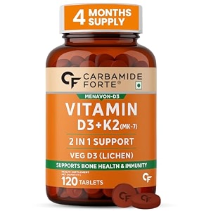 carbamide forte vitamin d3 k2 mk7  plant based veg vitamin d3 supplement lichen source with vitamin k2 mk7 menaquinone - 10 veg tablets pack of 2