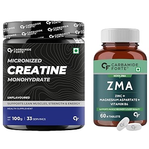 carbamide forte zma supplements- 60 veg tablets 60 count pack of 1 amp carbamide forte micronised creatine monohydrate powder- 33 servings - 100g