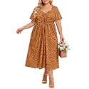 CARCOS Plus Size Dresses for Curvy Women Tie Sweetheart Neck Summer Maxi Dress Short Sleeve Empire Waist Floral Boho Dress