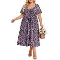 CARCOS Plus Size Dresses for Curvy Women Tie Sweetheart Neck Summer Maxi Dress Short Sleeve Empire Waist Floral Boho Dress