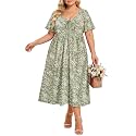 CARCOS Plus Size Dresses for Curvy Women Tie Sweetheart Neck Summer Maxi Dress Short Sleeve Empire Waist Floral Boho Dress