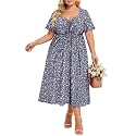CARCOS Plus Size Dresses for Curvy Women Tie Sweetheart Neck Summer Maxi Dress Short Sleeve Empire Waist Floral Boho Dress