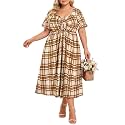 CARCOS Plus Size Dresses for Curvy Women Tie Sweetheart Neck Summer Maxi Dress Short Sleeve Empire Waist Floral Boho Dress