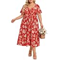 CARCOS Plus Size Dresses for Curvy Women Tie Sweetheart Neck Summer Maxi Dress Short Sleeve Empire Waist Floral Boho Dress