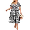 CARCOS Plus Size Dresses for Curvy Women Tie Sweetheart Neck Summer Maxi Dress Short Sleeve Empire Waist Floral Boho Dress
