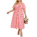 CARCOS Plus Size Dresses for Curvy Women Tie Sweetheart Neck Summer Maxi Dress Short Sleeve Empire Waist Floral Boho Dress