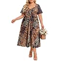 CARCOS Plus Size Dresses for Curvy Women Tie Sweetheart Neck Summer Maxi Dress Short Sleeve Empire Waist Floral Boho Dress