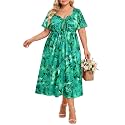 CARCOS Plus Size Dresses for Curvy Women Tie Sweetheart Neck Summer Maxi Dress Short Sleeve Empire Waist Floral Boho Dress