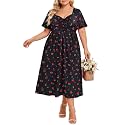 CARCOS Plus Size Dresses for Curvy Women Tie Sweetheart Neck Summer Maxi Dress Short Sleeve Empire Waist Floral Boho Dress