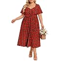 CARCOS Plus Size Dresses for Curvy Women Tie Sweetheart Neck Summer Maxi Dress Short Sleeve Empire Waist Floral Boho Dress