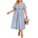 CARCOS Plus Size Dresses for Curvy Women Tie Sweetheart Neck Summer Maxi Dress Short Sleeve Empire Waist Floral Boho Dress