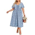 CARCOS Plus Size Dresses for Curvy Women Tie Sweetheart Neck Summer Maxi Dress Short Sleeve Empire Waist Floral Boho Dress