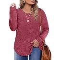 CARCOS Plus Size Tops for Women Long Sleeve Raglan V Neck T Shirts Tunic Fall Blouse Xl-5Xl 14W -28W